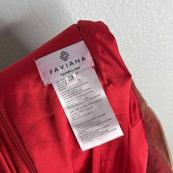 Faviana Red Satin Lace Bodice Gown Maxi Formal Dress Size 20W - Picture 6 of 7